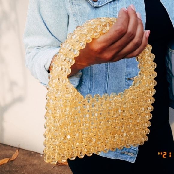 SOLD Yellow Mini Crystal Beaded Handbag - Picture 5 of 5